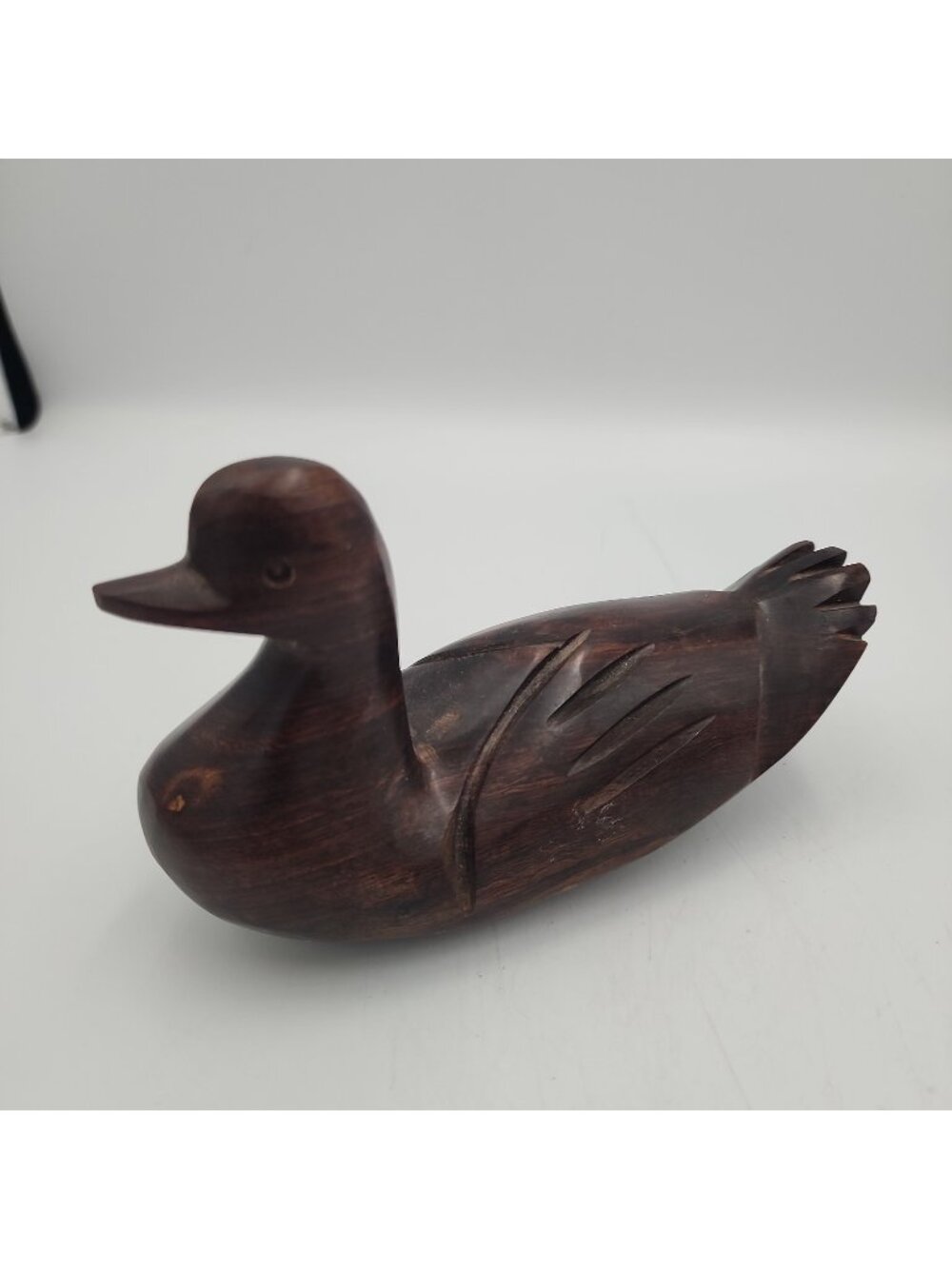 Vintage Carved Ironwood Wood Duck Figure Dark Brown 6"